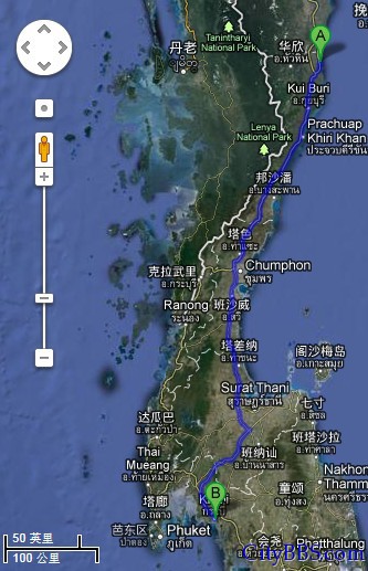 2012泰国清迈-曼谷-华欣-甲米-普吉-华欣-清迈3500公里自驾游华欣至甲米路线图 ... ...